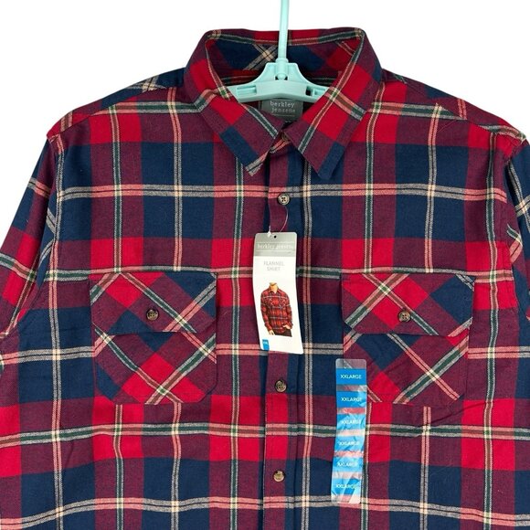 Berkley Jensen Men's Rio Red Blue Flannel Plaid Shirt Size XXL Long Sleeve NWT - Picture 3 of 12